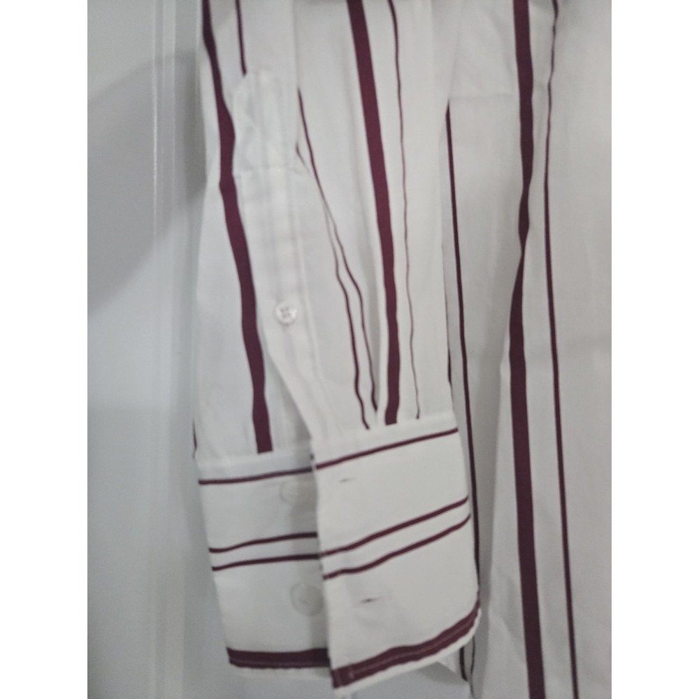 Zara Striped Button Down Relaxed Fit 100% Cotton Burgundy White Size M NWOT - Picture 4 of 9